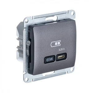 Systeme Electric Glossa Графит USB Розетка тип-C 65W высокоскор.заряд. QC, PD, мех.