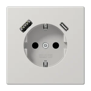 JUNG Светло-серый Розетка SCHUKO® с USB-зарядным устройством, тип A + тип С; термопласт