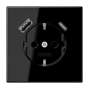 JUNG SCHUKO Черный Розетка с USB-зарядным устройством, тип A + тип С; термопласт