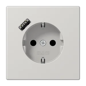 JUNG Розетка SCHUKO® с USB-зарядным устройством, тип A термопласт светло-серый