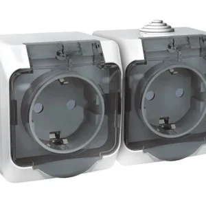 Systeme Electric Этюд наруж Бел Розетка 2-я с/з со шторками, с крышкой IP44